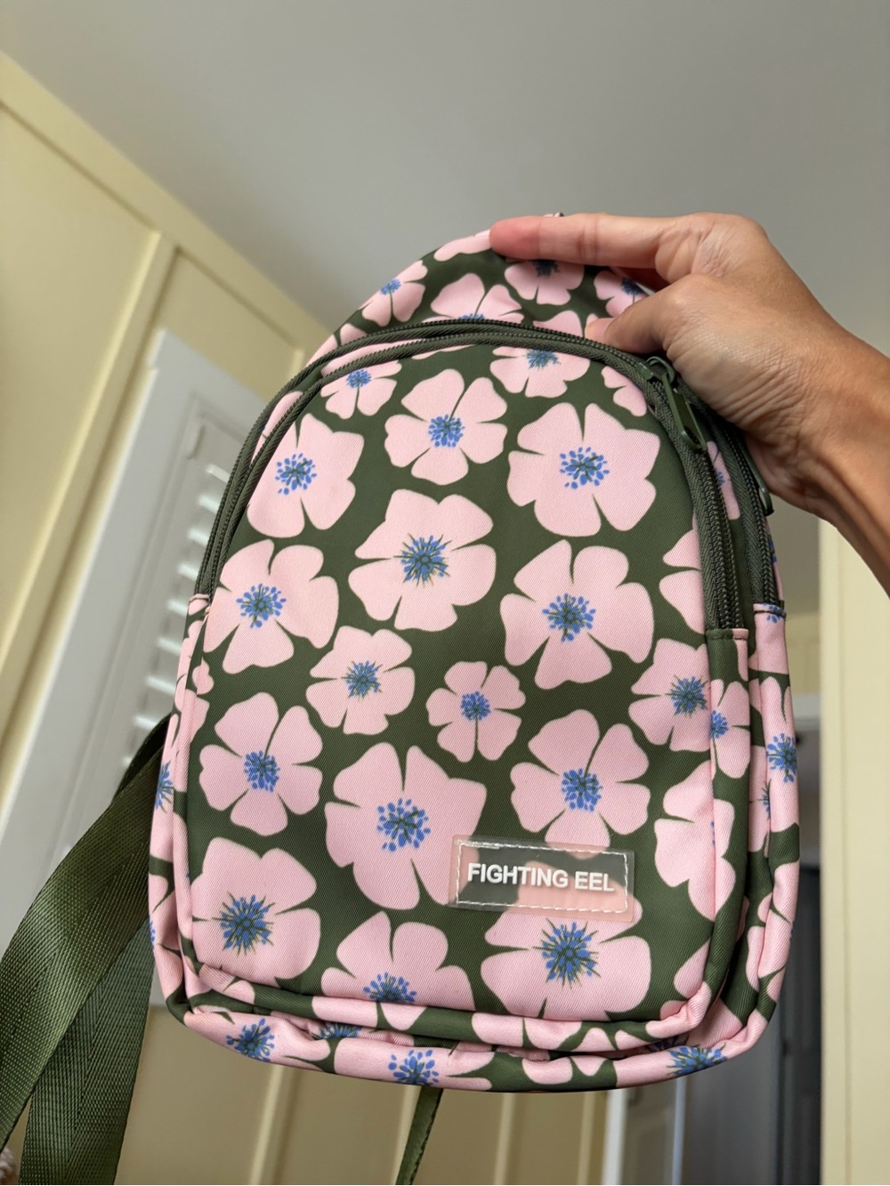 Fighting Eel Olive Green Floral Crossbody Sling Bag